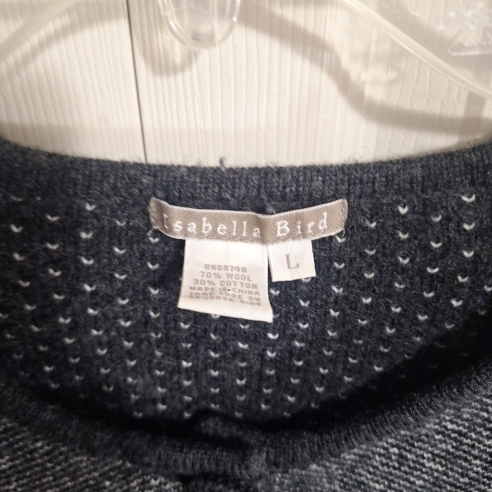 Vintage Isabella Bird Herringbone Knit Cardigan Sweater - L - Gray - Picture 2 of 7